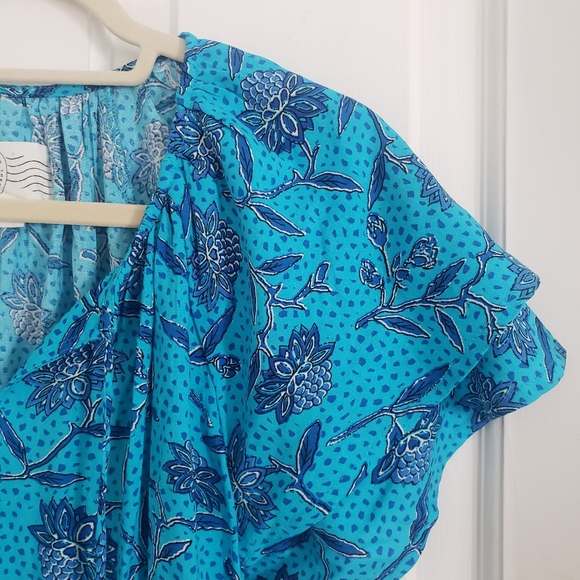 Destination 365 Womens Maxi Dress SM Flutter Sleeves Tie Neck CottageCore Blue - Picture 3 of 12